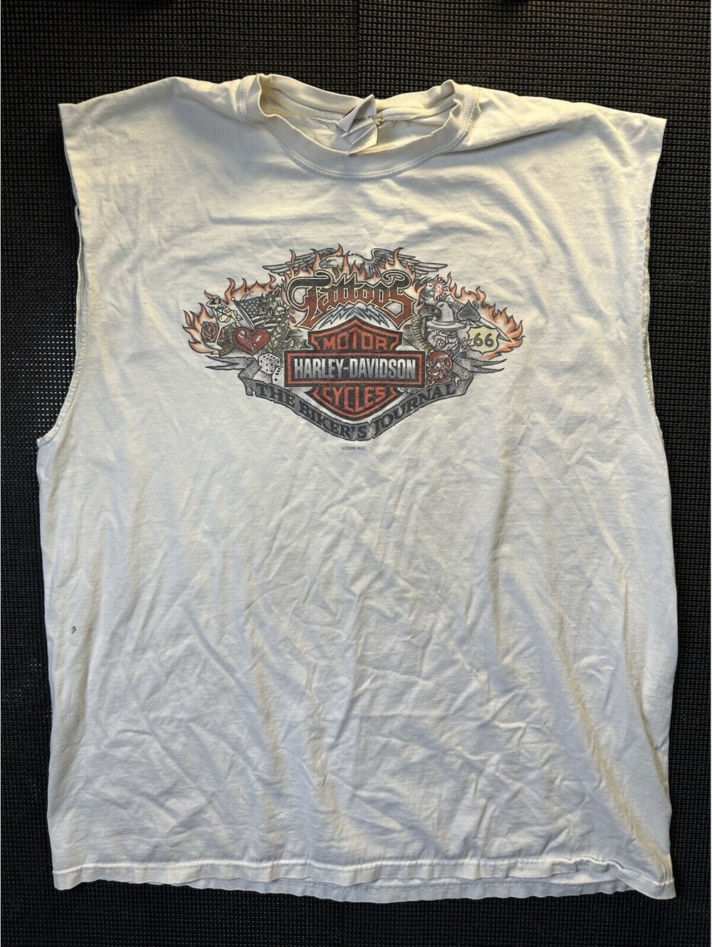 Harley Davidson Quaid Loma Linda CA Sleeveless Biker Graphic Shirt 2XL 2006
